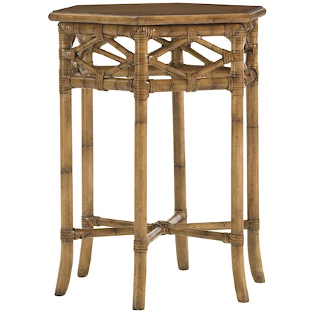 Leather-Wrapped Bent Rattan Hexagonal Coral Springs Accent Table